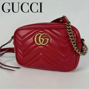 Gucci Red Crossbody Bag with Gold Chain